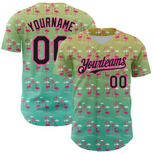 Load image into Gallery viewer, Custom Green Black-Pink 3D Pattern Design Tropical Hawaii Palm Trees And Flamingo Authentic Baseball Jersey