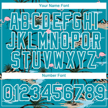 Load image into Gallery viewer, Custom Teal White 3D Pattern Design Tropical Hawaii Palm Trees Authentic Baseball Jersey