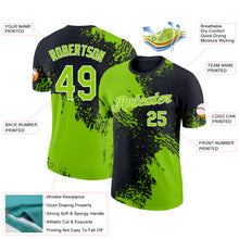 Load image into Gallery viewer, Custom Neon Green Black-White 3D Pattern Design Abstract Brush Stroke Performance T-Shirt