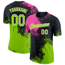 Load image into Gallery viewer, Custom Pink Neon Green-Black 3D Pattern Design Abstract Brush Stroke Performance T-Shirt