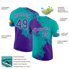 Load image into Gallery viewer, Custom Purple Aqua-White 3D Pattern Design Abstract Brush Stroke Performance T-Shirt