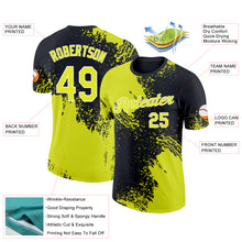 Load image into Gallery viewer, Custom Neon Yellow Black-White 3D Pattern Design Abstract Brush Stroke Performance T-Shirt