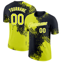 Load image into Gallery viewer, Custom Neon Yellow Black-White 3D Pattern Design Abstract Brush Stroke Performance T-Shirt