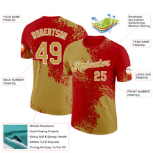Load image into Gallery viewer, Custom Old Gold Red-White 3D Pattern Design Abstract Brush Stroke Performance T-Shirt