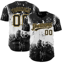 Load image into Gallery viewer, Custom Black White-Old Gold 3D Pattern Design Abstract Splatter Grunge Art Authentic Baseball Jersey