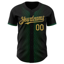 Load image into Gallery viewer, Custom Black Old Gold-Kelly Green 3D Pattern Design Geometric Shapes Authentic Baseball Jersey