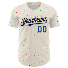 Load image into Gallery viewer, Custom Cream Navy-Thunder Blue 3D Pattern Design Confetti Authentic Baseball Jersey