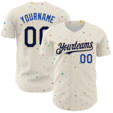 Load image into Gallery viewer, Custom Cream Navy-Thunder Blue 3D Pattern Design Confetti Authentic Baseball Jersey