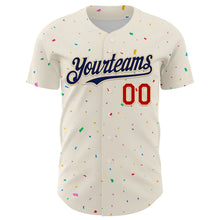 Load image into Gallery viewer, Custom Cream Navy-Red 3D Pattern Design Confetti Authentic Baseball Jersey