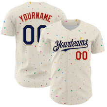 Load image into Gallery viewer, Custom Cream Navy-Red 3D Pattern Design Confetti Authentic Baseball Jersey