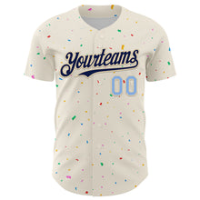 Load image into Gallery viewer, Custom Cream Navy-Light Blue 3D Pattern Design Confetti Authentic Baseball Jersey
