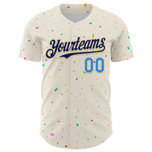 Load image into Gallery viewer, Custom Cream Navy-Electric Blue 3D Pattern Design Confetti Authentic Baseball Jersey