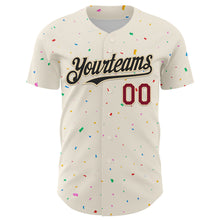 Load image into Gallery viewer, Custom Cream Black-Crimson 3D Pattern Design Confetti Authentic Baseball Jersey