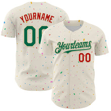 Load image into Gallery viewer, Custom Cream Kelly Green-Red 3D Pattern Design Confetti Authentic Baseball Jersey
