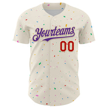 Load image into Gallery viewer, Custom Cream Purple-Red 3D Pattern Design Confetti Authentic Baseball Jersey