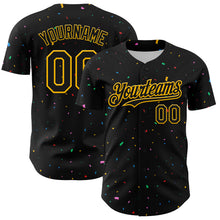 Load image into Gallery viewer, Custom Black Gold 3D Pattern Design Confetti Authentic Baseball Jersey