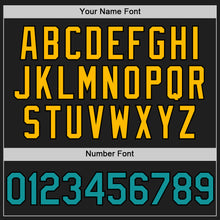 Load image into Gallery viewer, Custom Black Teal-Gold 3D Pattern Design Confetti Authentic Baseball Jersey