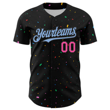 Load image into Gallery viewer, Custom Black Light Blue-Pink 3D Pattern Design Confetti Authentic Baseball Jersey