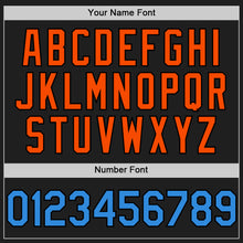 Load image into Gallery viewer, Custom Black Electric Blue-Orange 3D Pattern Design Confetti Authentic Baseball Jersey