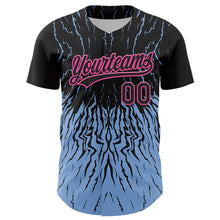 Load image into Gallery viewer, Custom Black Light Blue-Pink 3D Pattern Design Abstract Wave Authentic Baseball Jersey