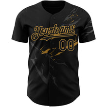 Load image into Gallery viewer, Custom Black Old Gold 3D Pattern Design Lightning Authentic Baseball Jersey