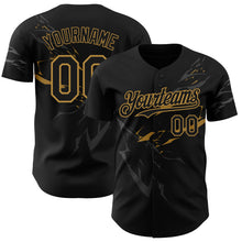 Load image into Gallery viewer, Custom Black Old Gold 3D Pattern Design Lightning Authentic Baseball Jersey