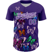 Load image into Gallery viewer, Custom Purple White 3D Pattern Design Animal Butterfly Authentic Baseball Jersey