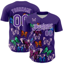 Load image into Gallery viewer, Custom Purple White 3D Pattern Design Animal Butterfly Authentic Baseball Jersey