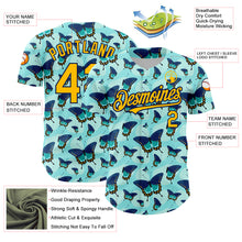 Load image into Gallery viewer, Custom Ice Blue Gold-Navy 3D Pattern Design Animal Butterfly Authentic Baseball Jersey