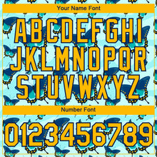 Load image into Gallery viewer, Custom Ice Blue Gold-Navy 3D Pattern Design Animal Butterfly Authentic Baseball Jersey