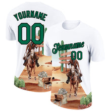 Load image into Gallery viewer, Custom White Kelly Green-Black 3D Pattern Design Cowboy Rodeo Performance T-Shirt