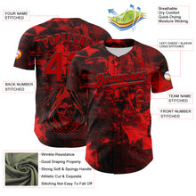 Load image into Gallery viewer, Custom Black Red 3D Pattern Design Rave Skull Authentic Baseball Jersey