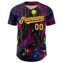 Load image into Gallery viewer, Custom Black Yellow-Purple 3D Pattern Design Rave Tree With Eye Authentic Baseball Jersey