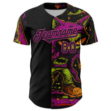 Load image into Gallery viewer, Custom Black Deep Pink 3D Pattern Design Rave Monster Authentic Baseball Jersey