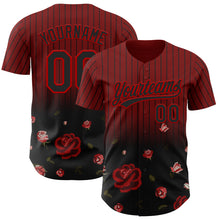 Load image into Gallery viewer, Custom Crimson Black-Red 3D Pattern Design Gothic Style Rose Authentic Baseball Jersey