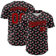 Load image into Gallery viewer, Custom Black Red 3D Pattern Design Gothic Style Devil Heart Authentic Baseball Jersey