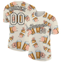 Load image into Gallery viewer, Custom Cream Black 3D Pattern Design Beer Performance T-Shirt