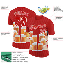 Load image into Gallery viewer, Custom Fire Red White 3D Pattern Design Beer Performance T-Shirt