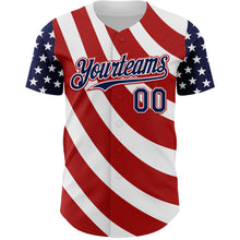 Load image into Gallery viewer, Custom White Navy-Red 3D American Flag Authentic Baseball Jersey