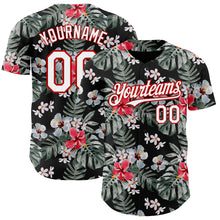 Load image into Gallery viewer, Custom Black White-Red 3D Pattern Design Tropical Hawaii Plant Authentic Baseball Jersey