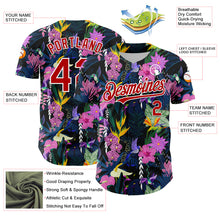 Load image into Gallery viewer, Custom Black Red-White 3D Pattern Design Tropical Anthurium Flower Authentic Baseball Jersey