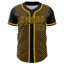 Load image into Gallery viewer, Custom Black Gold 3D Pattern Design Diagonal Stripes Authentic Baseball Jersey