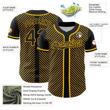 Load image into Gallery viewer, Custom Black Gold 3D Pattern Design Diagonal Stripes Authentic Baseball Jersey