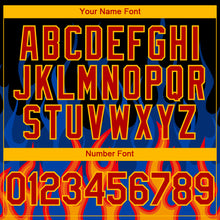 Load image into Gallery viewer, Custom Black Red-Gold 3D Pattern Design Flame Authentic Baseball Jersey