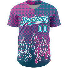 Load image into Gallery viewer, Custom Pink Teal-White 3D Pattern Design Flame Authentic Baseball Jersey