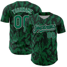 Load image into Gallery viewer, Custom Kelly Green Black-White 3D Pattern Design Abstract Fluid Authentic Baseball Jersey