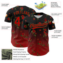 Load image into Gallery viewer, Custom Black Red-Green 3D Pattern Design Gothic Style Rose Authentic Baseball Jersey