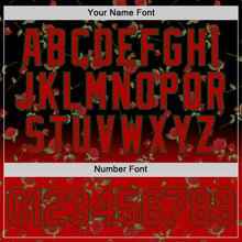 Load image into Gallery viewer, Custom Black Red-Green 3D Pattern Design Gothic Style Rose Authentic Baseball Jersey