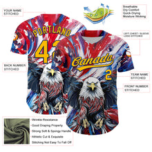 Load image into Gallery viewer, Custom Red Gold-Navy 3D American Flag Eagle And Star Authentic Baseball Jersey