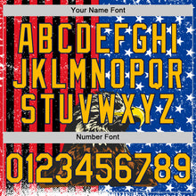 Load image into Gallery viewer, Custom Navy Gold-Red 3D American Flag Eagle And Star Authentic Baseball Jersey